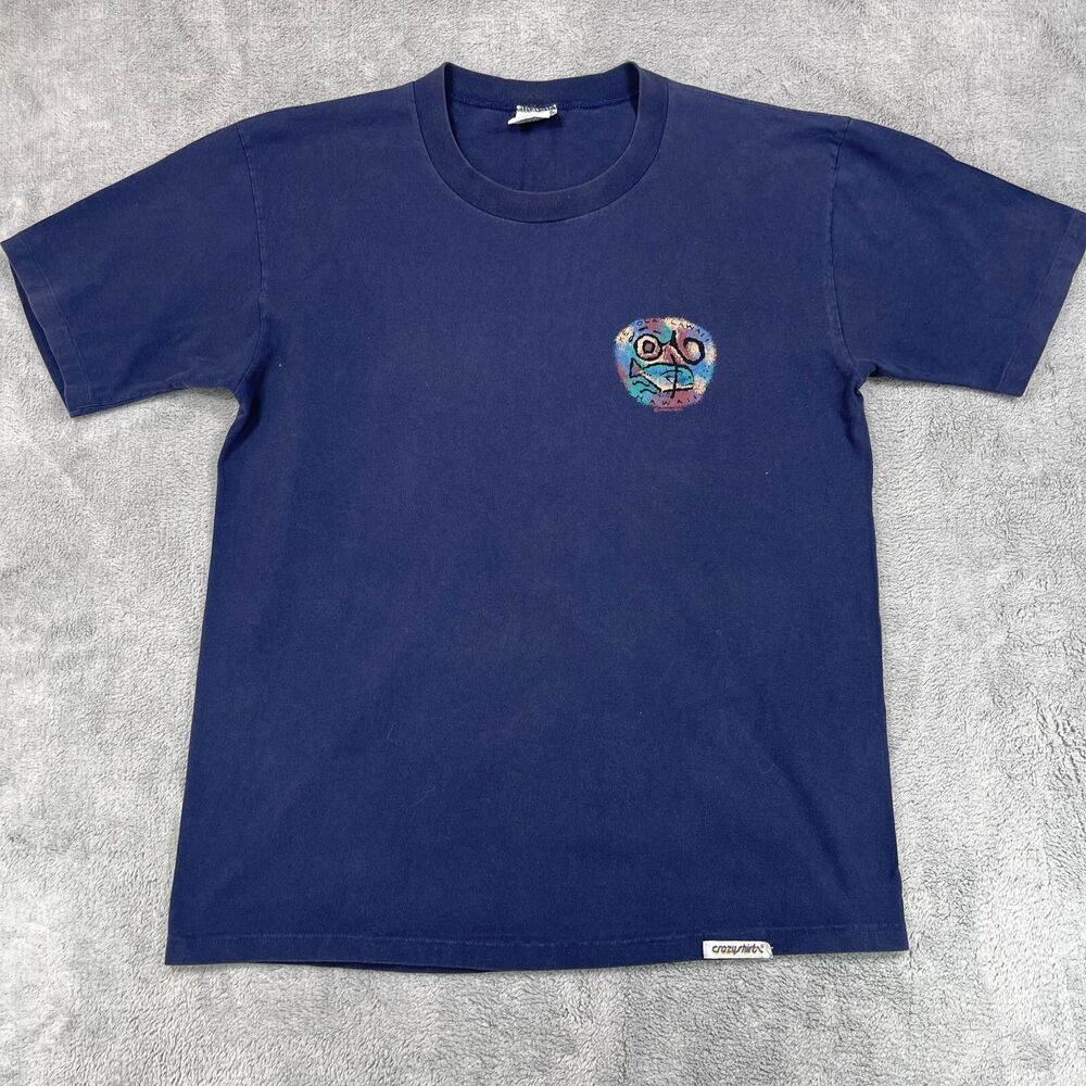 Vtg Crazy Hawaii T-Shirt Mens L Navy Fisherman Lives Forever Graphic Crew Neck
